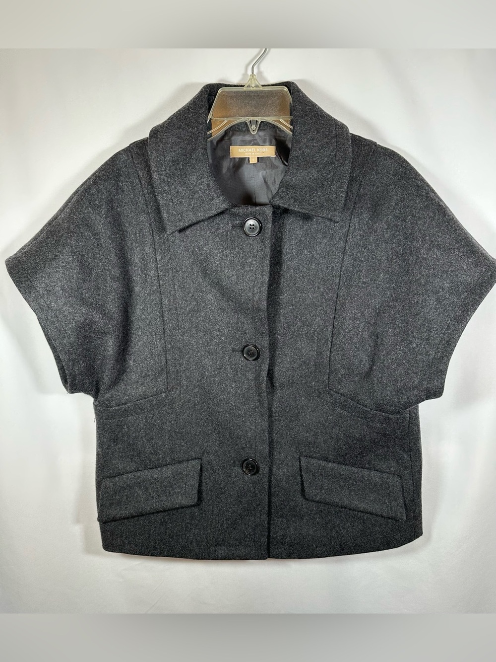 Michael Kors Charcoal Gray Wool Blend Short Sleeve Jacket Size 6 Made in Italy
